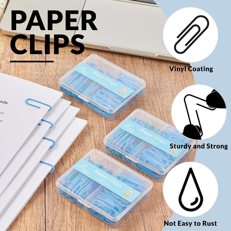 NEEWAY Colorful Paper Clips Assorted Sizes, Small and Large Paperclips, 210 Count, 3 Pack of 70 (Blue) - Image 4
